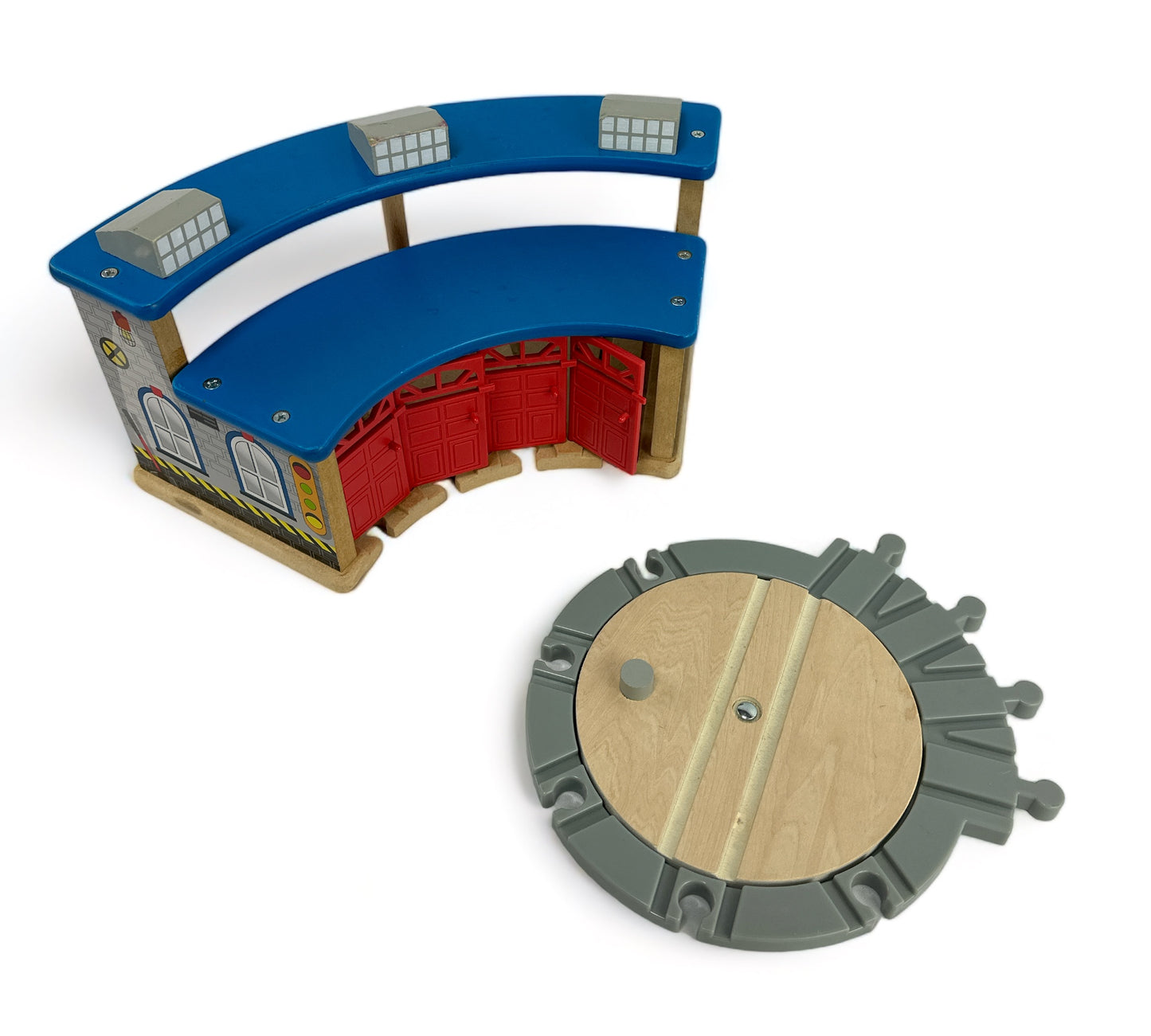 Wooden Train Round House Combo with Rotating Turntable