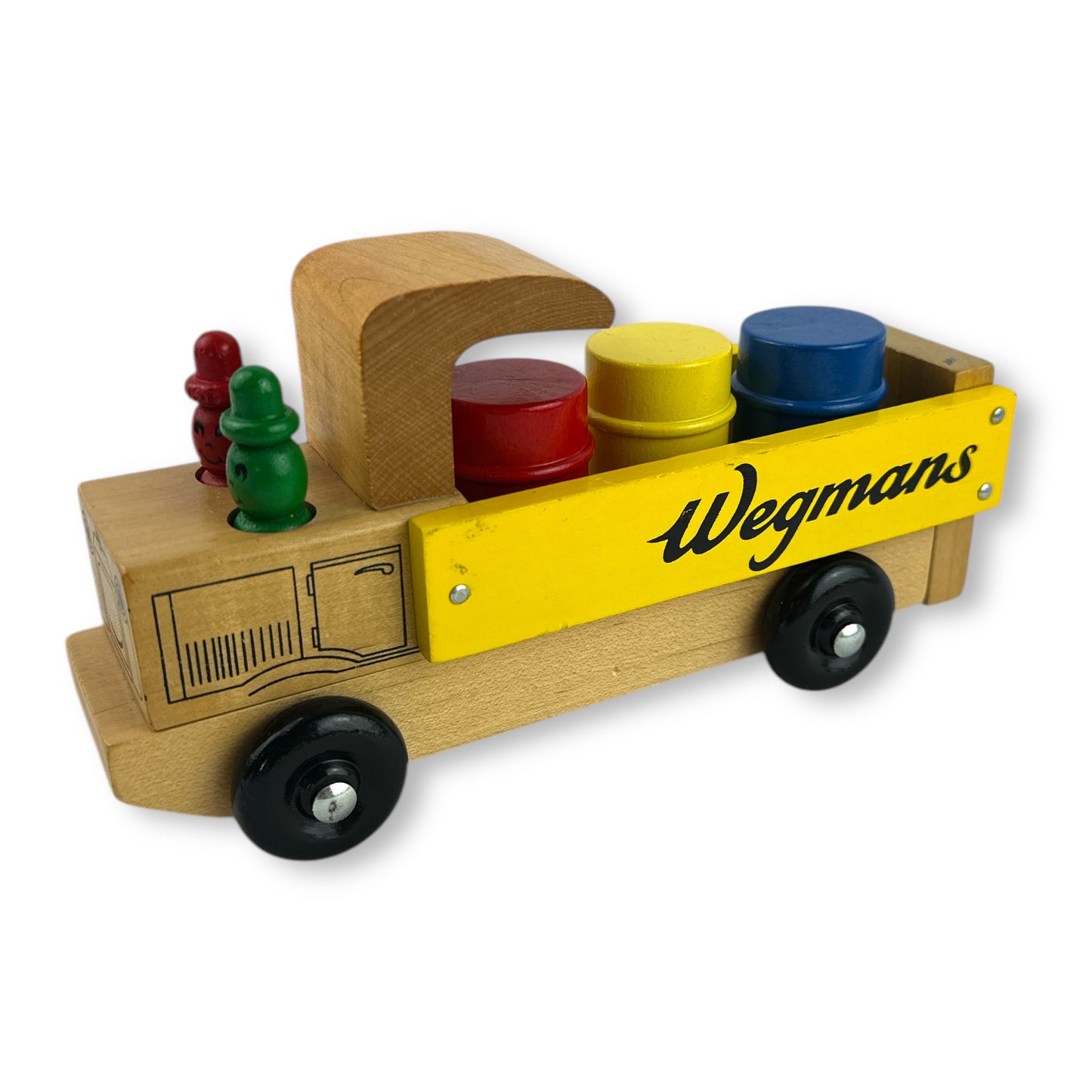 Vintage Wooden Wegmans Delivery Truck with Barrels and 2 Drivers