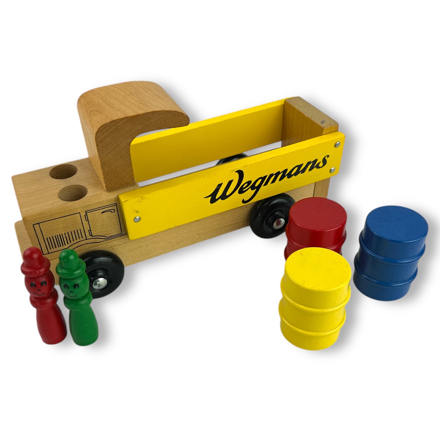 Vintage Wooden Wegmans Delivery Truck with Barrels and 2 Drivers