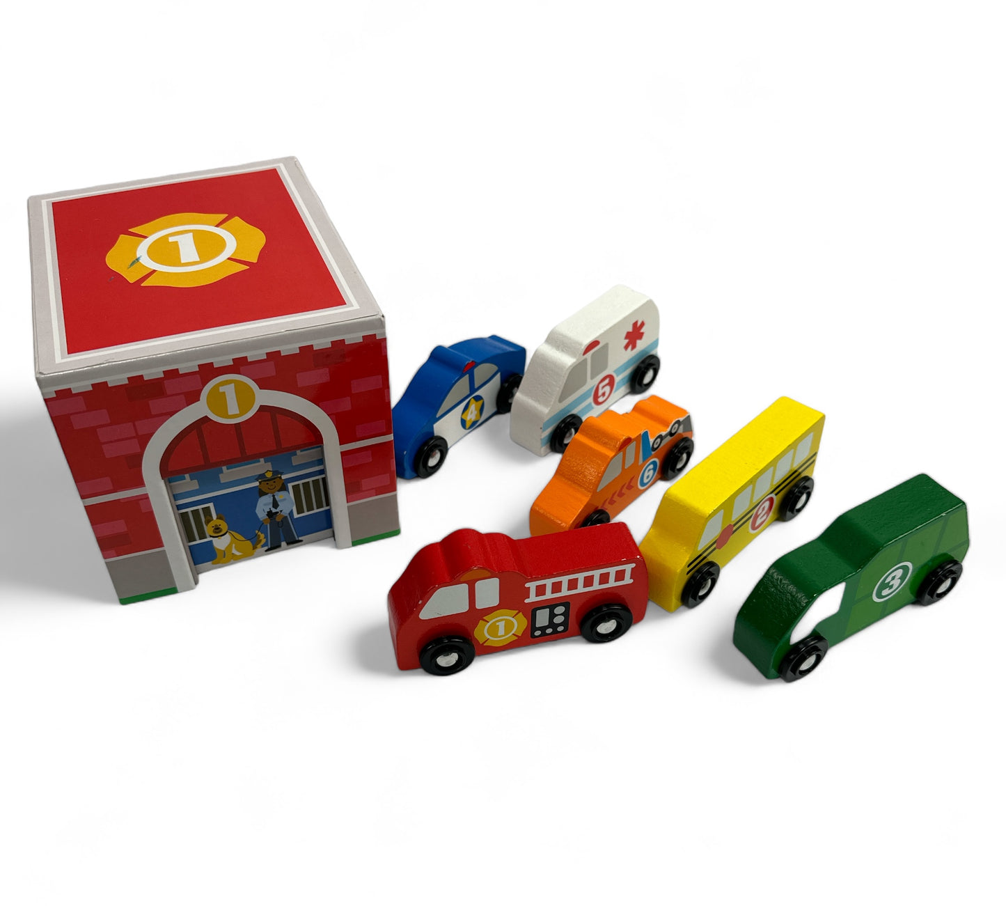 Nesting and Sorting Blocks - 6 Buildings, 6 Wooden Vehicles