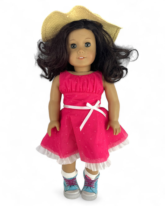 American Girl Doll Magenta Dress with Other Outfits and Accessories