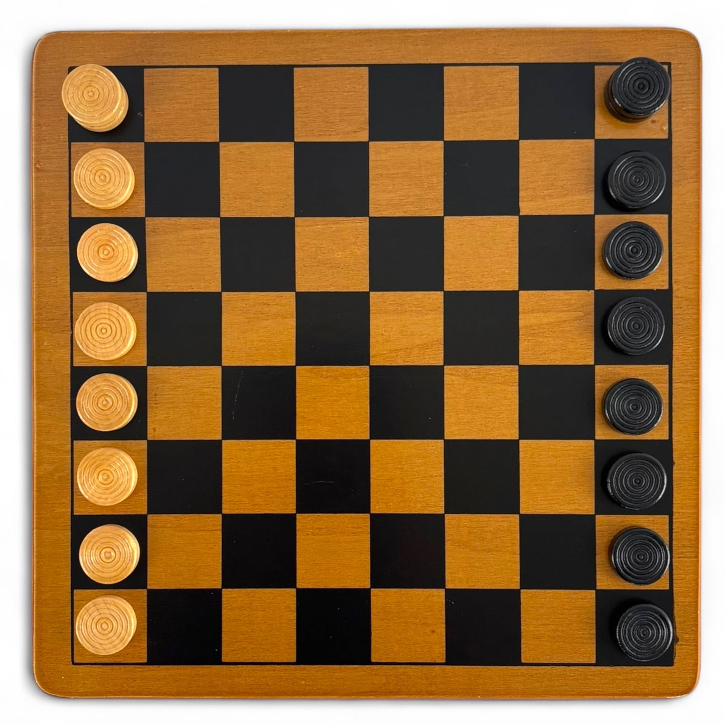 Vintage Wooden 2-in-1 Checkers and Tic-Tac-Toe Game Set