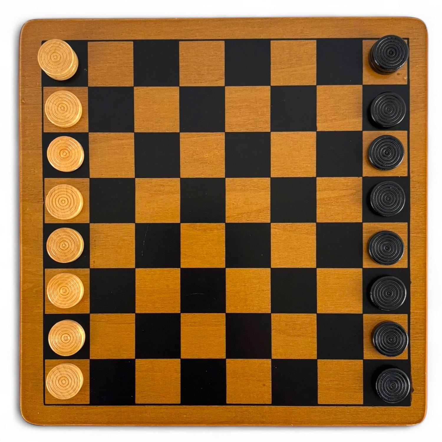 Vintage Wooden 2-in-1 Checkers and Tic-Tac-Toe Game Set