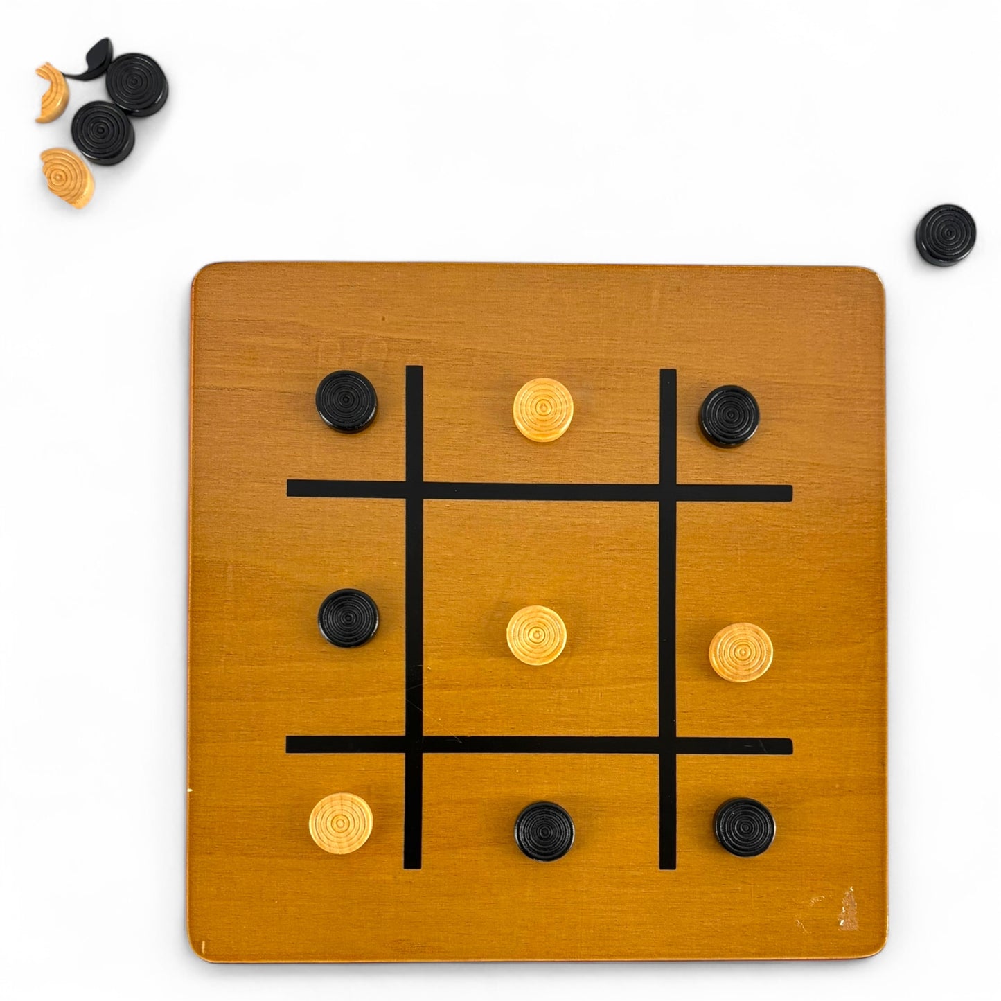 Vintage Wooden 2-in-1 Checkers and Tic-Tac-Toe Game Set