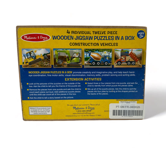12 Piece Wooden Jigsaw Construction Themed Puzzles in a Box