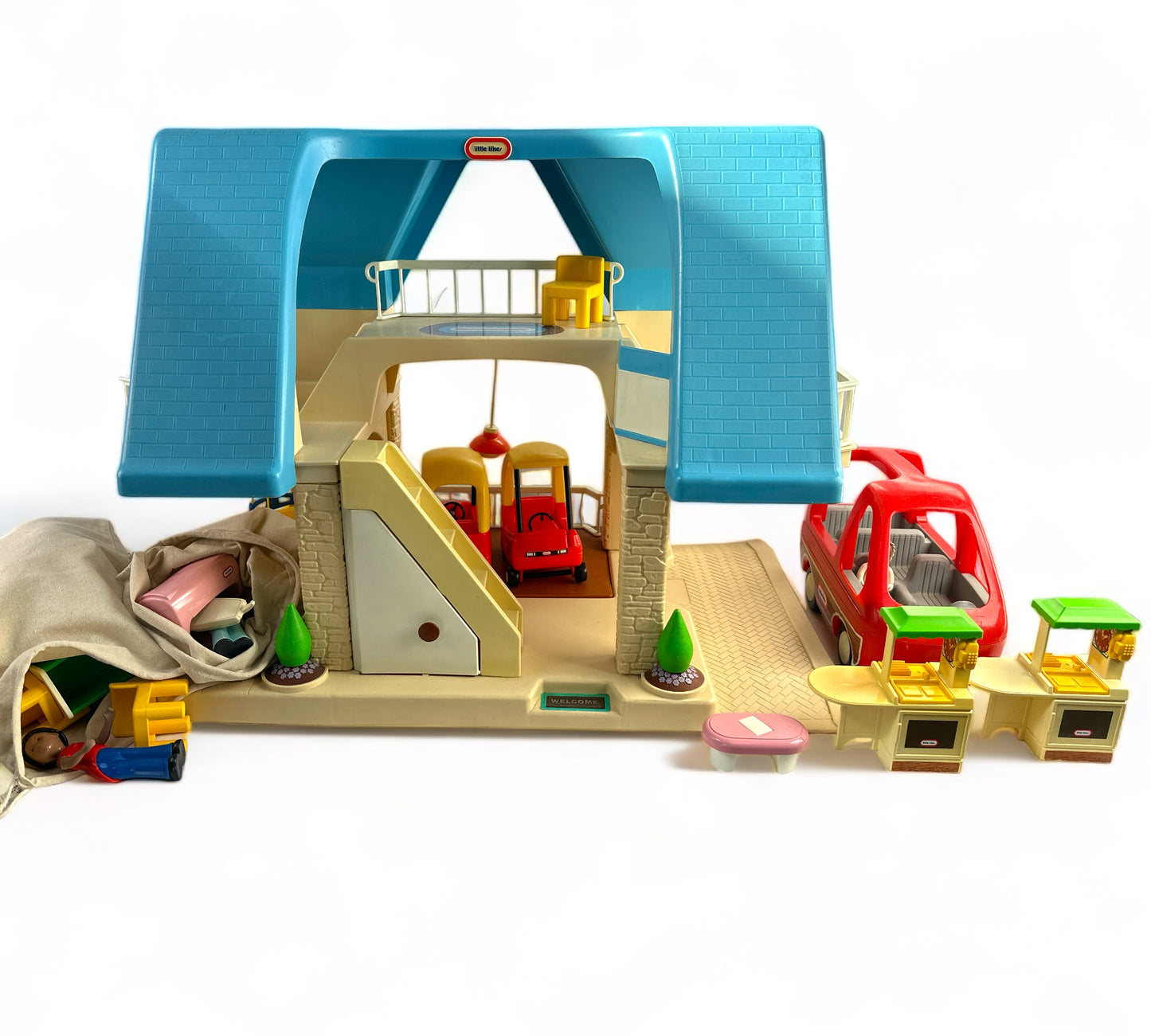 Vintage Dollhouse with Van, People and Play Accessories