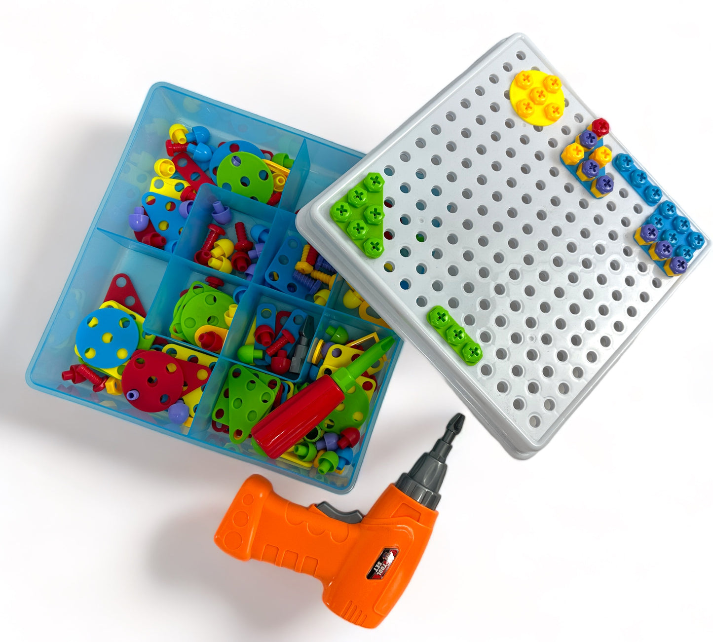Creative Mosaic Drill Set for Kids, Creative Drilling Toy with Screwdriver Tool Playset, Electric Drill Toy & Rainbow Fasteners