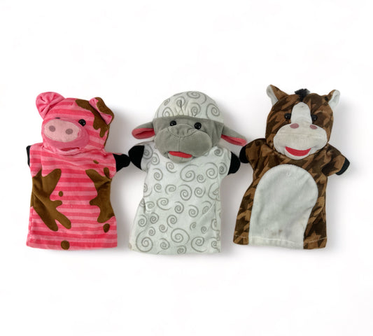 Farm Friends Hand Puppets Horse, Sheep, and Pig
