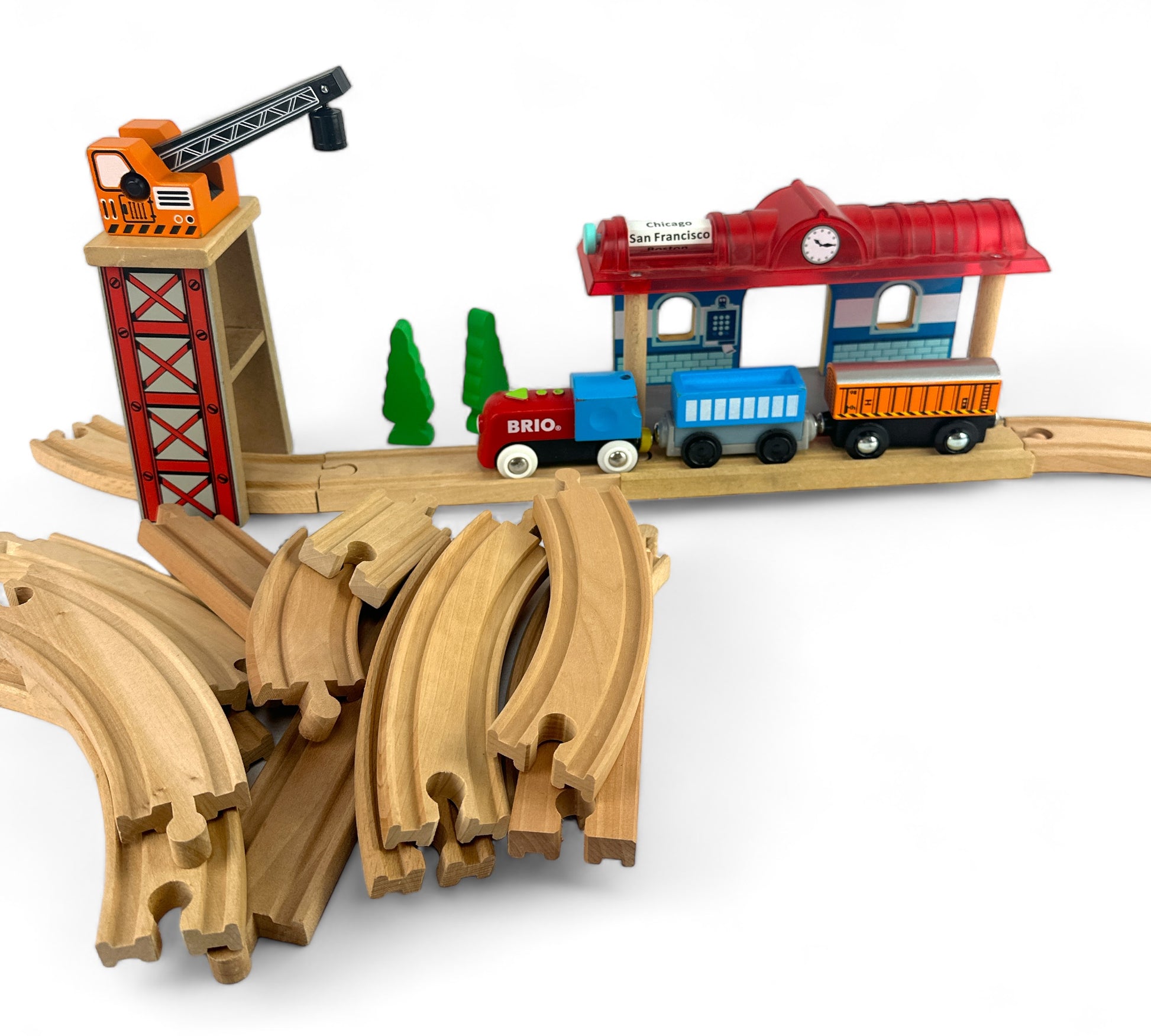 Train Set with Station and Cargo Crane