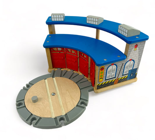 Wooden Train Round House Combo with Rotating Turntable