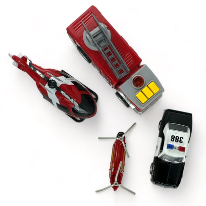 Light Up Fire Truck with Helicopters and Police Car Rescue Set