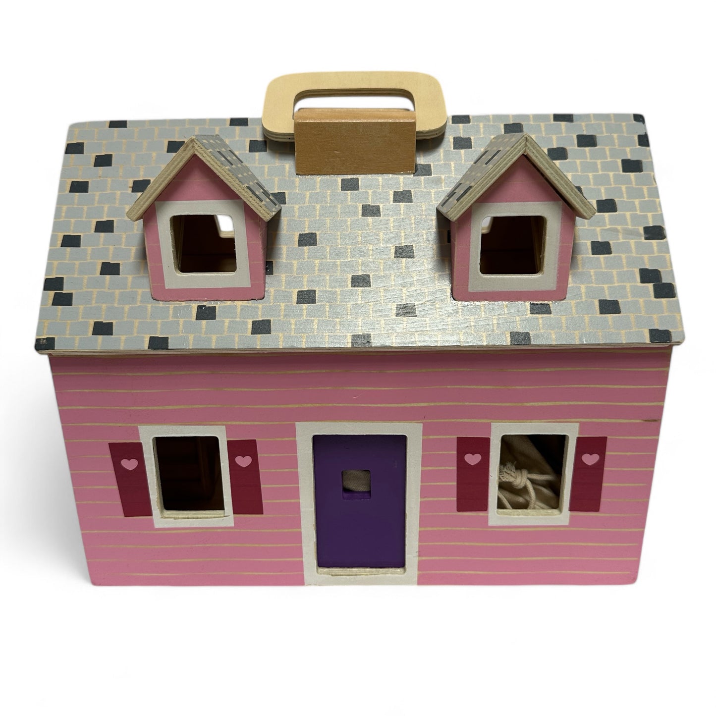 Fold and Go Wooden Dollhouse with 2 Dolls & Wooden Furniture