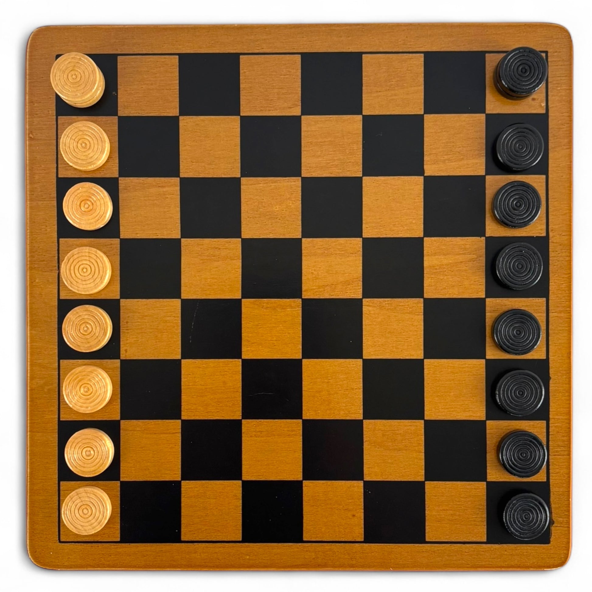Vintage Wooden 2-in-1 Checkers and Tic-Tac-Toe Game Set