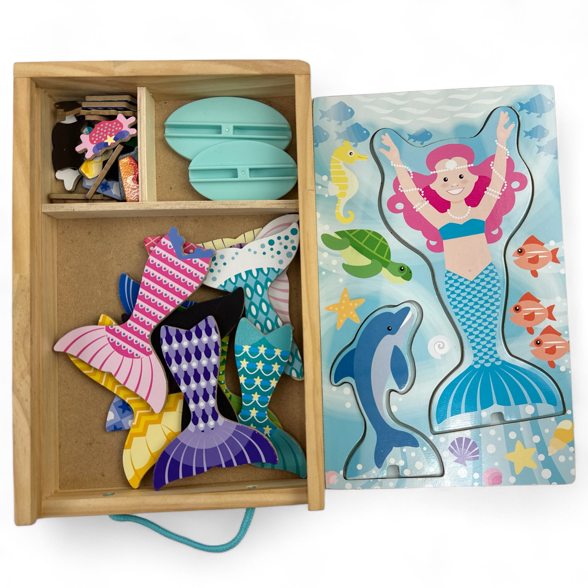 Mermaid Dolphin Magnetic Dress Up Wooden Dolls Pretend Play Set