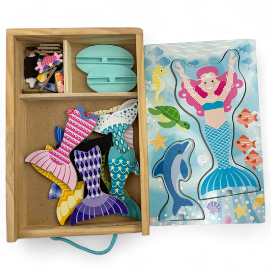 Mermaid & Dolphin Magnetic Dress-Up Wooden Dolls Pretend Play Set