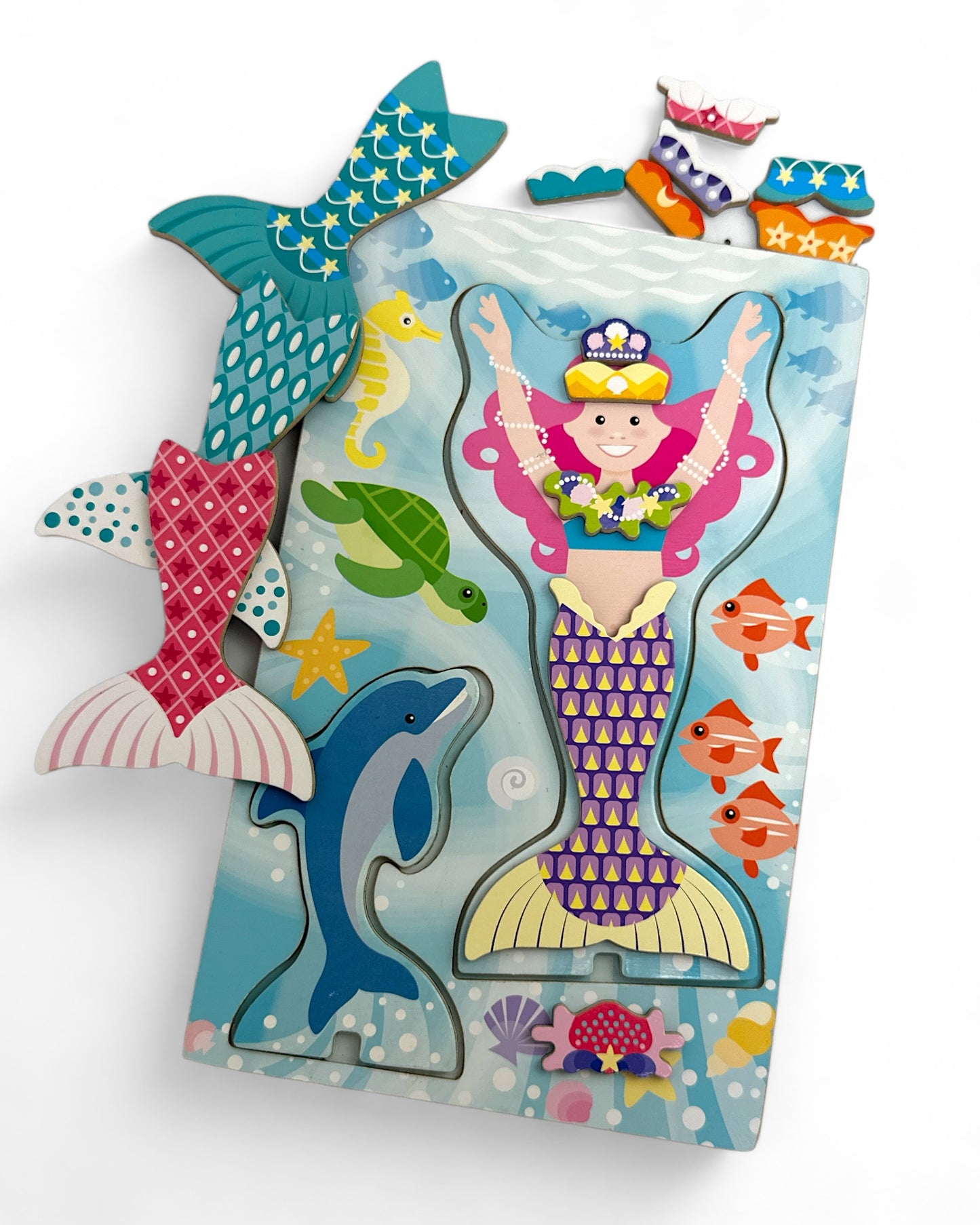 Mermaid & Dolphin Magnetic Dress-Up Wooden Dolls Pretend Play Set