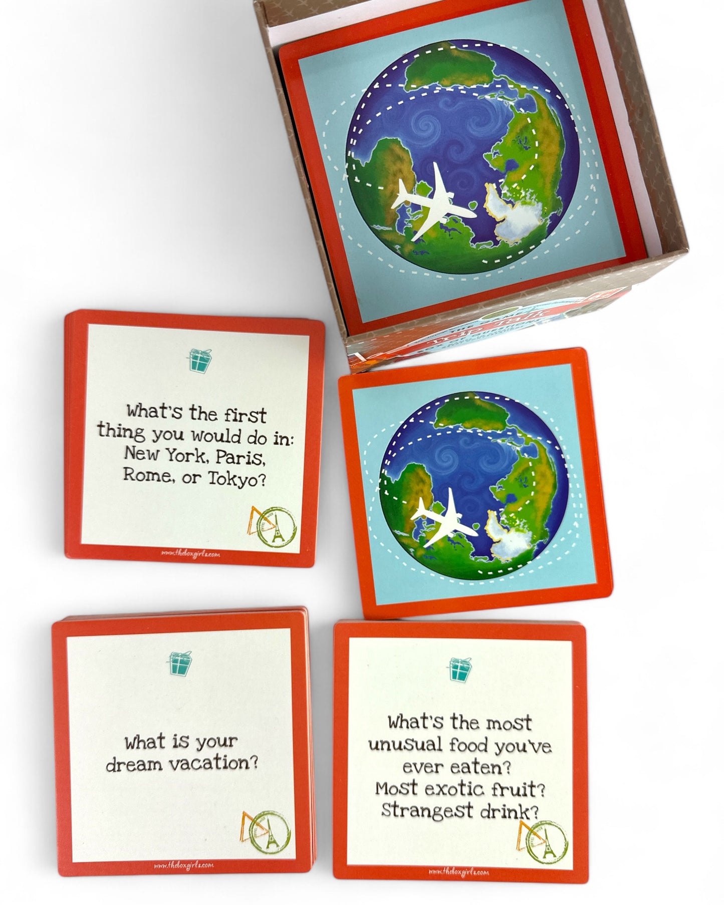 Trip Talk Box of Questions Travel Game - 45 Conversation Starters, 25 Quiz Cards