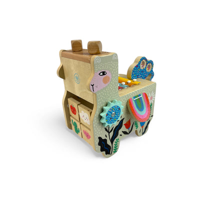 Musical Llama Learning Toy for Toddlers with Maraca, Clacking Saddlebags, Drumsticks, Washboard and Xylophone