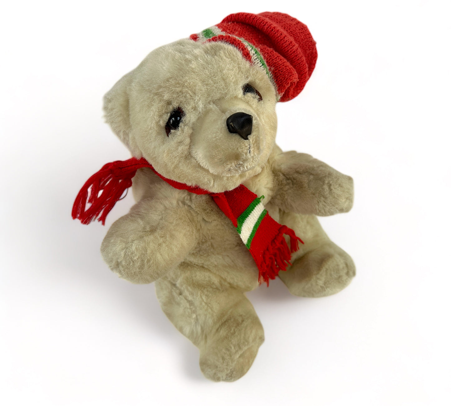 Stuffed Polar Bear with Hat and Scarf