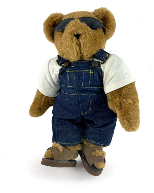 Teddy Bear with Cool Sunglasses and Denim Overalls