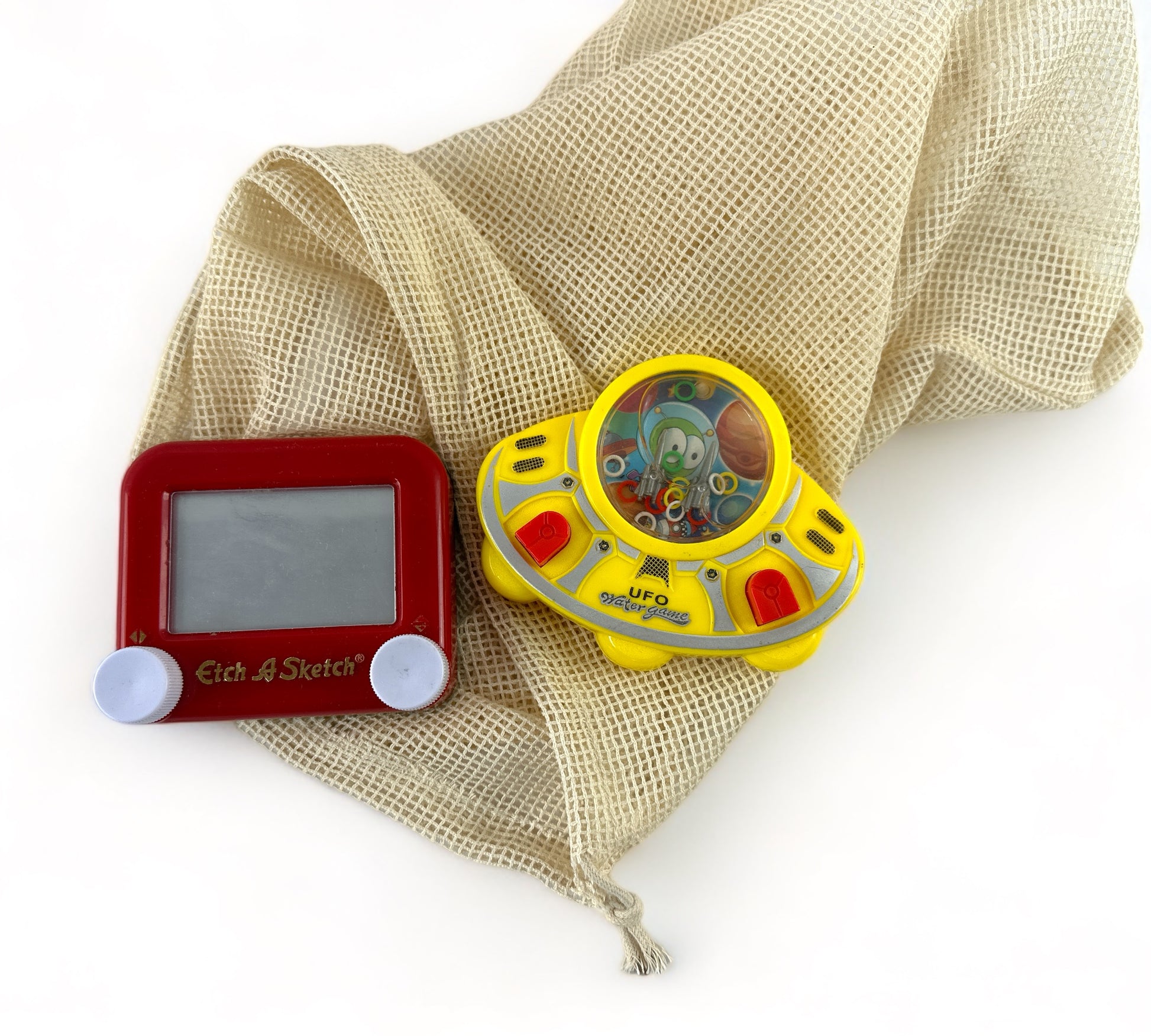 Pocket Etch-a-Sketch and UFO Bubble Ring Game Bundle