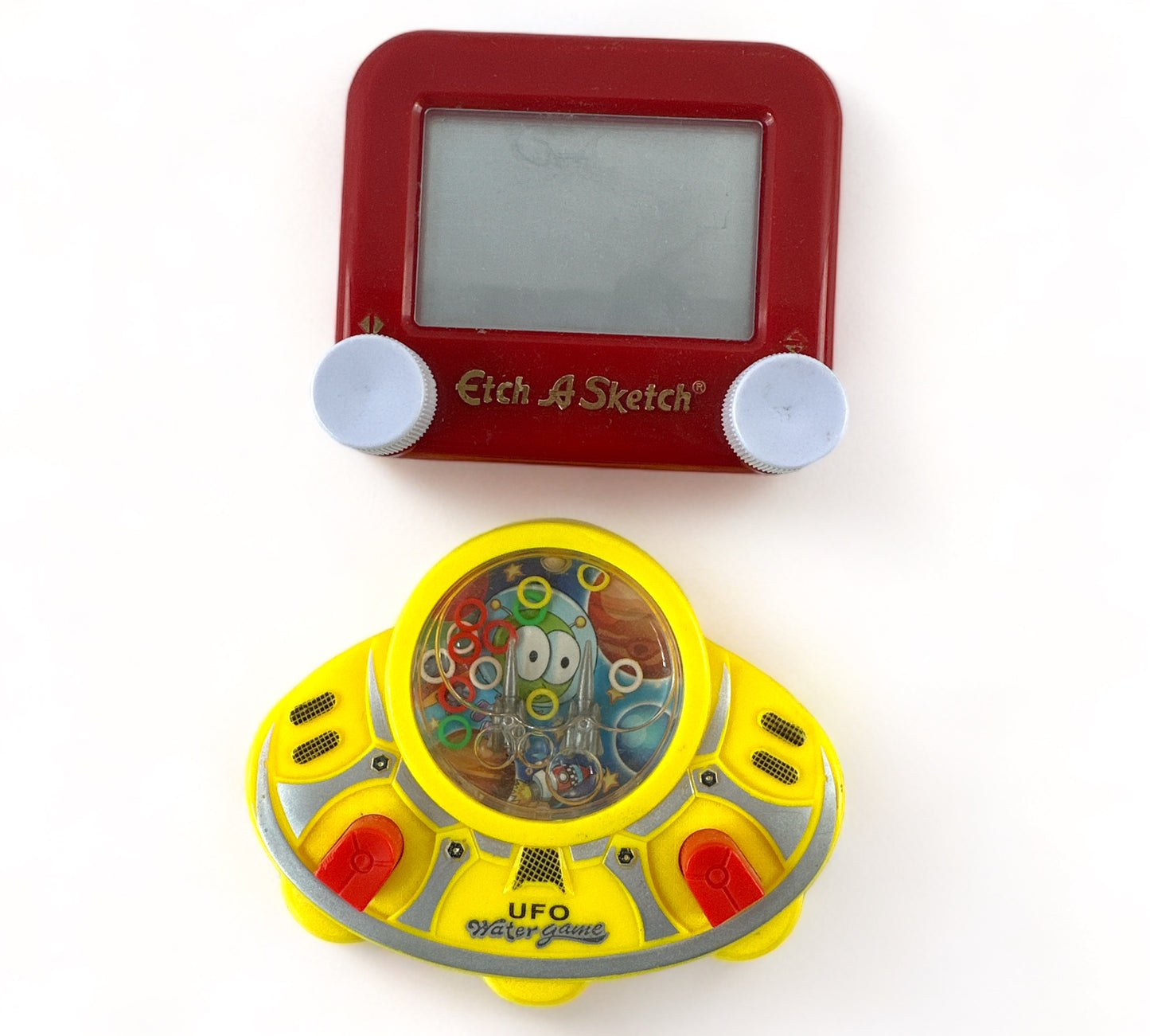 Pocket Etch-a-Sketch and UFO Bubble Ring Game Bundle