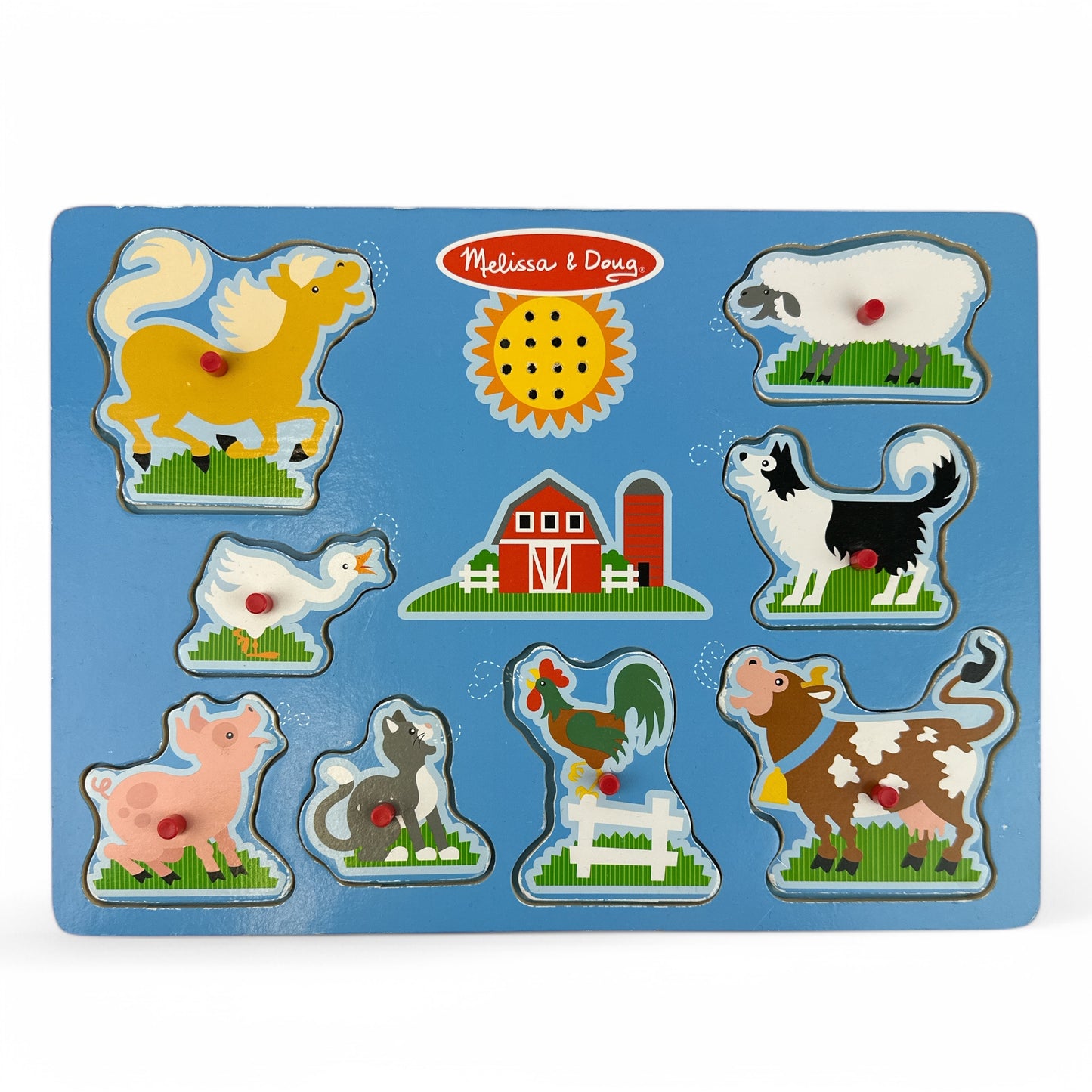 8-Piece Farm Animals Sound Puzzle - Wooden Peg Puzzle with Sound Effects