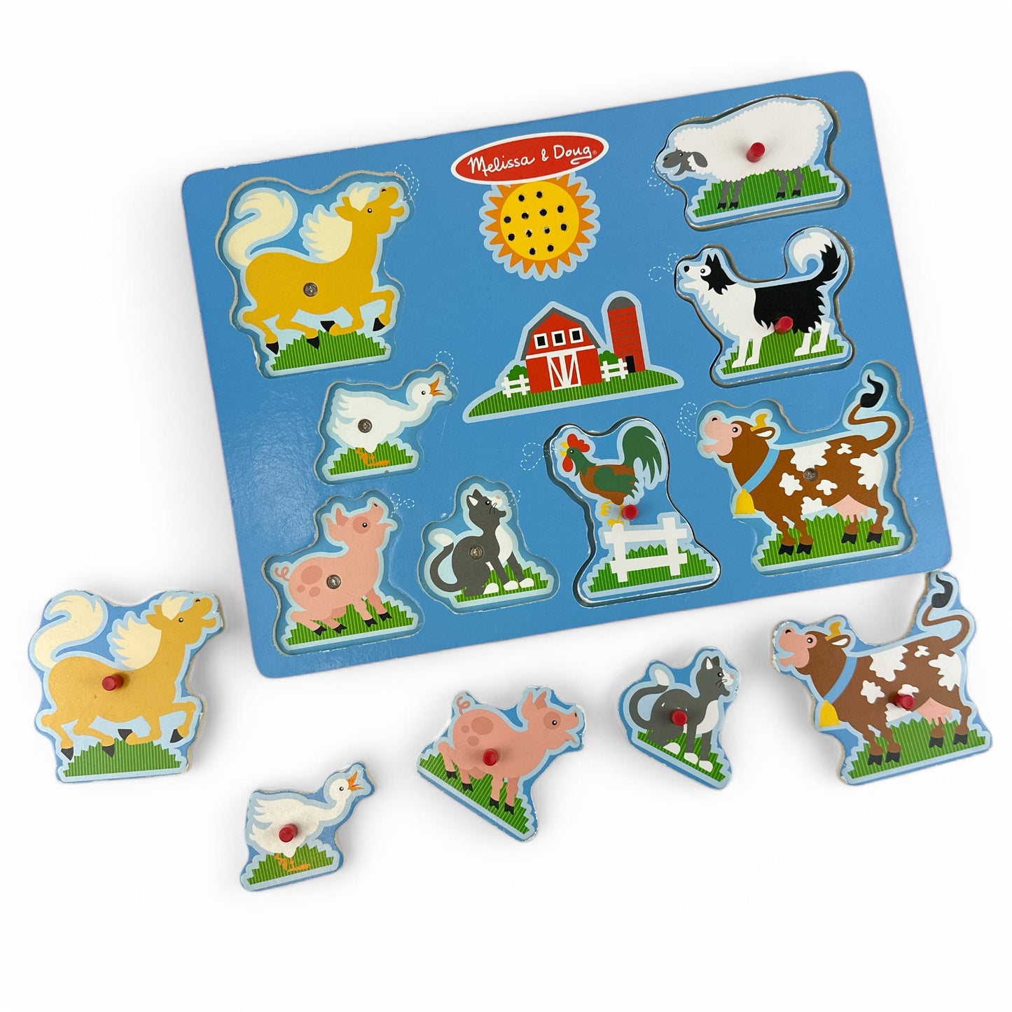 8-Piece Farm Animals Sound Puzzle - Wooden Peg Puzzle with Sound Effects