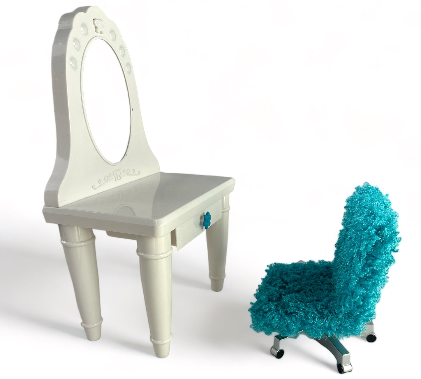 Light Up Vanity and Fuzzy Chair Set For Dolls