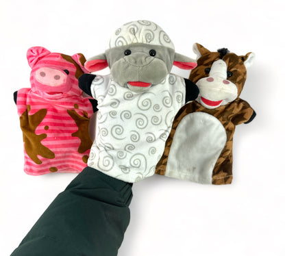 Farm Friends Hand Puppets Horse, Sheep, and Pig