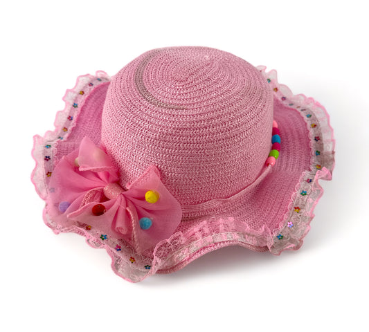 Kids Pink Dress Up Straw Hat with Bow