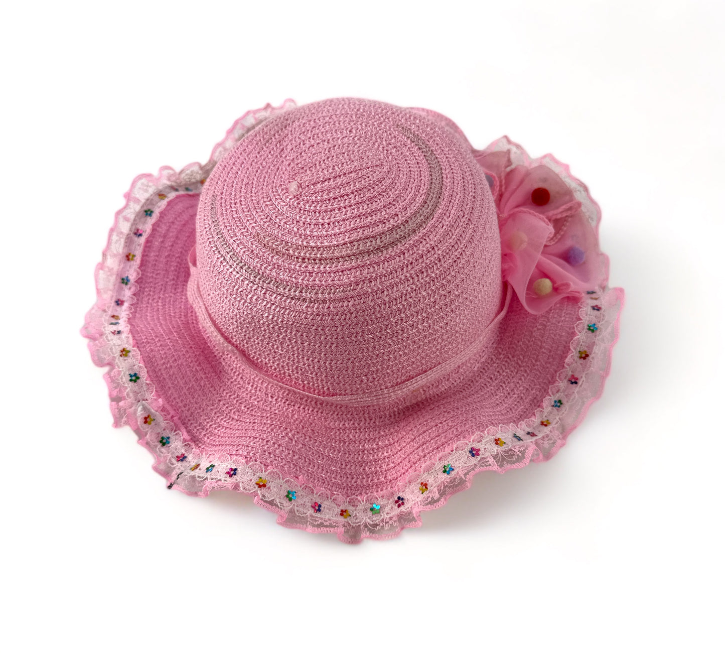Kids Pink Dress Up Straw Hat with Bow